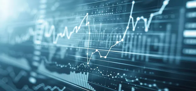 Financial data charts and graphs on a digital screen